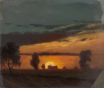 Landskap i solnedgang